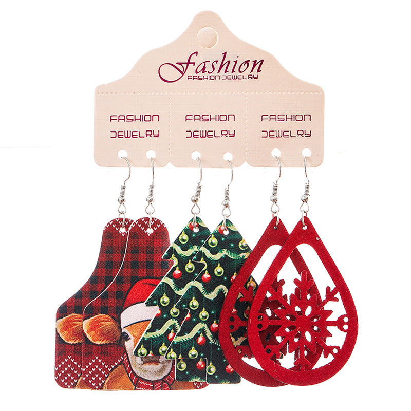 Wholesale 2 Sets Christmas Suit Western Cowboy Snowflake Sunflower PU Leather Earrings